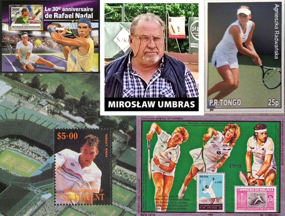 Mirosław Umbras od ponad 30 lat zbiera znaczki pocztowe, ale też okolicznościowe datowniki, pocztówki i koperty dotyczące, oczywiście, tenisa..