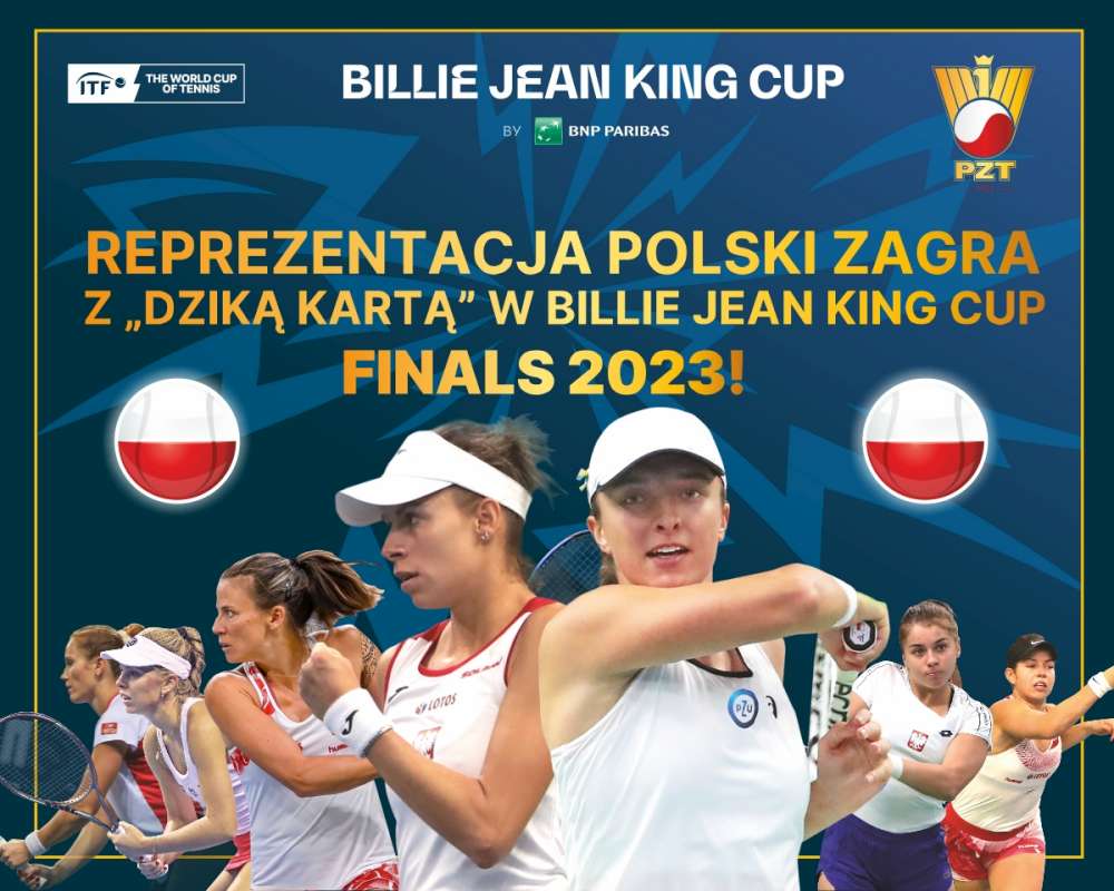 Dzięki "dzikiej karcie" przyznaje przez ITF polska zagra w Billie Jean King Cup 2023. Grafika Tenis Magazyn