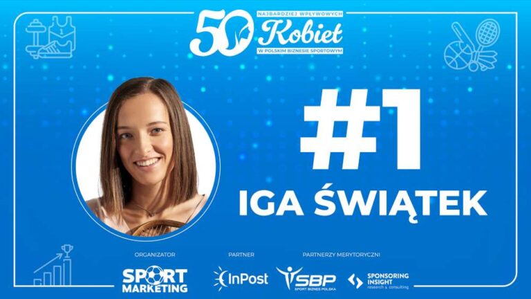 Iga Świątek została zwyciężczynią trzeciej edycji rankingu TOP50 Najbardziej Wpływowych Kobiet w Polskim Biznesie Sportowym. Grafika SportMarketing.pl