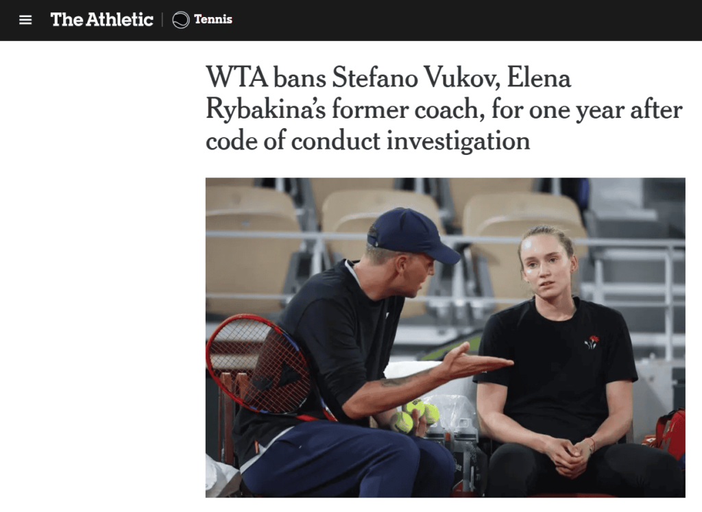 Dziennikarze  „The Athletic” śledzili sprawę Vukov - Rybakina.