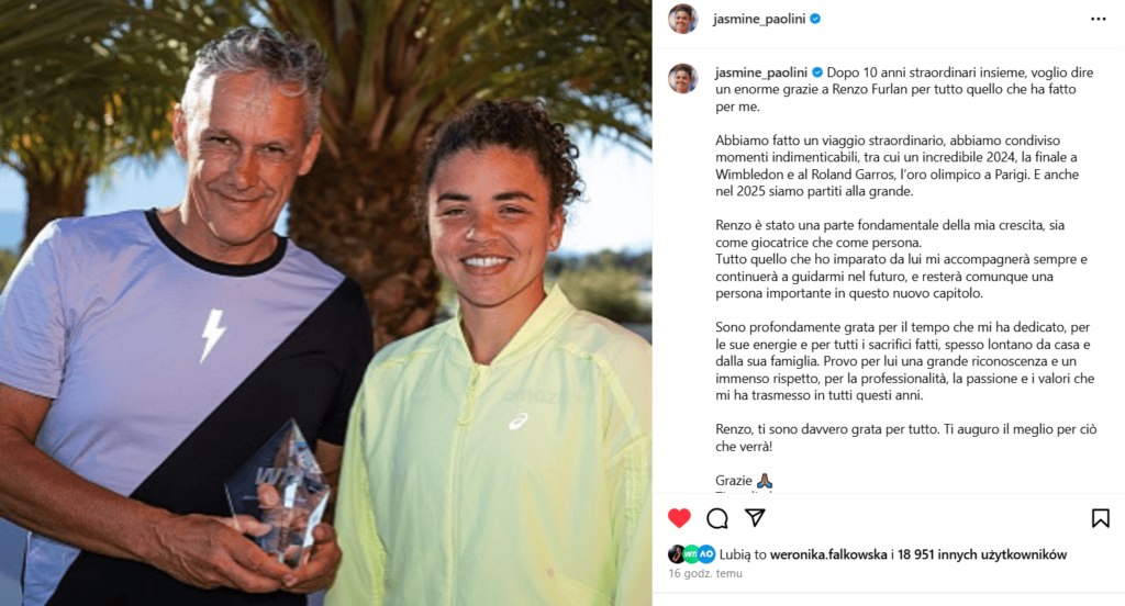 29-letnia tenisistka o swojej decyzji poinformowała w mediach społecznościowych, na Instagramie. Fot. Instagram J. Paolini