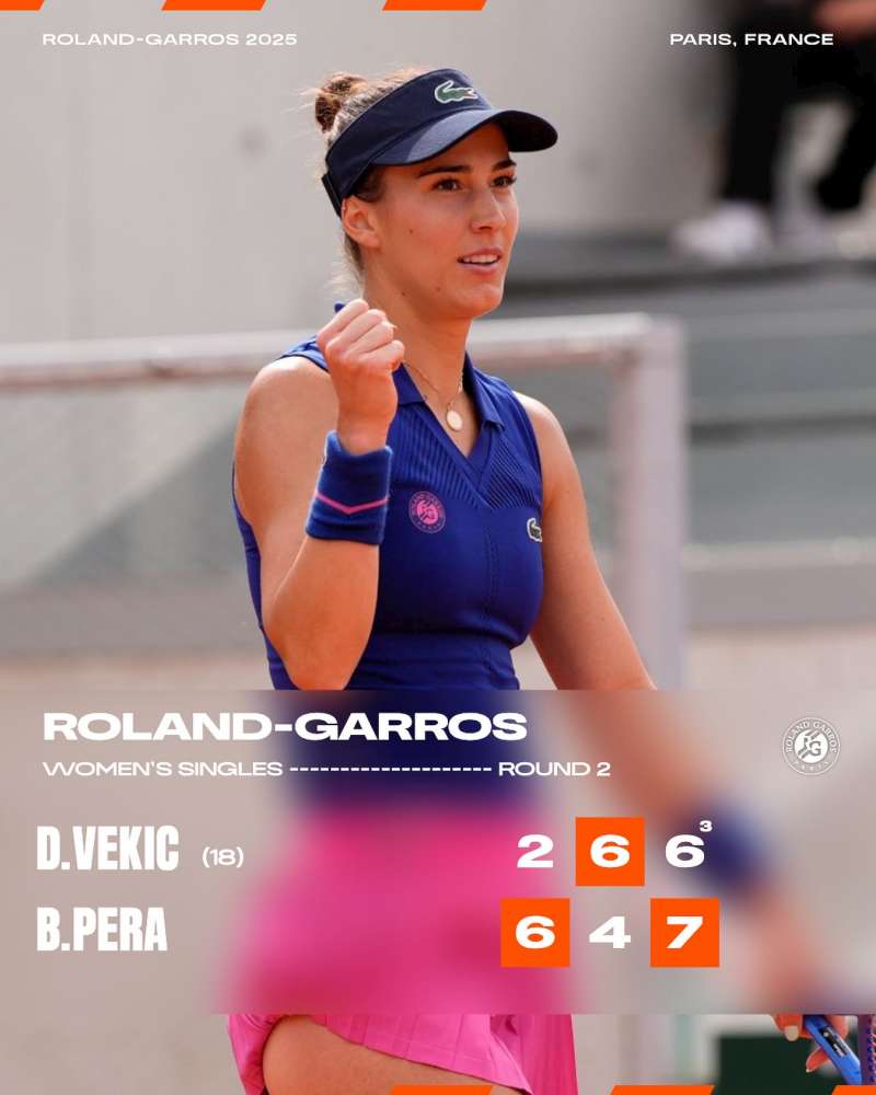 Amerykanka Bernarda Pera wyeliminowała Chorwatkę Donnę Vekić. Fot. Roland Garros 2025/WTA Tour