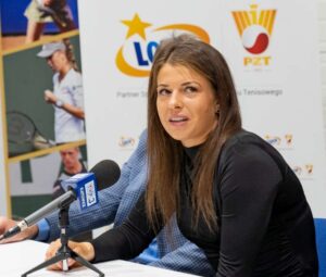 - Moim celem jest wygrać ten turniej, bo bardzo chciałabym odnieść zwycięstwo u siebie w klubie - powiedziała Weronika Falkowska podczas czwartkowej konferencji prasowej. Fot. Krzysztof Mailnowski/Śląskie Open 2025