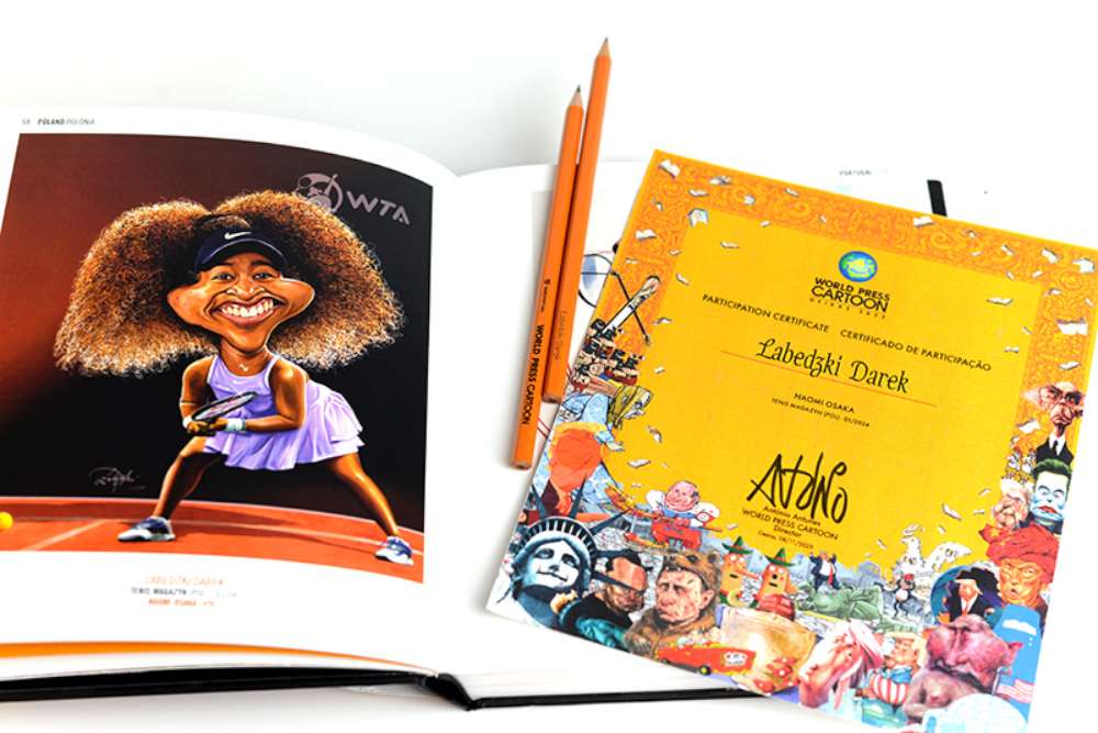 Naomi Osaka okiem Dariusz łabedzkiego i wyróżnienie otrzymane od organizatorów Concurso Internacional World Press Cartoon Oeiras 2025.