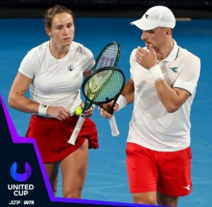 Polski duet Katarzyna Kawa/Jan Zieliński okazał się lepszy od pary Laura Siegemund/Alexander Zverev. Fot. United Cup 2026