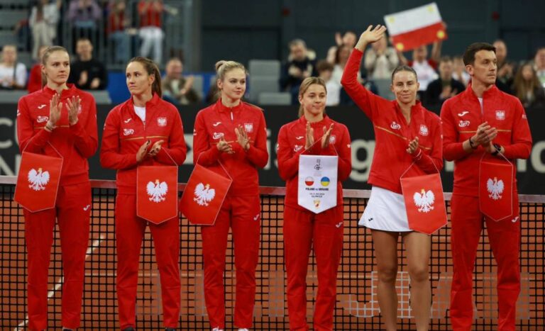 Reprezentantki Polski podczas meczu w ramach Billie Jean King Cup. Fpt. PZT