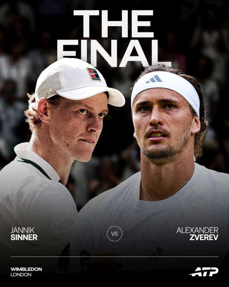 W finale gry pojedynczej mężczyzn zmierzą się w niedzielę 12 lipca Włoch Jannik Sinner oraz Niemiec Alexander Zverev. Fot. ATP Tour/ Wimbledon 2026